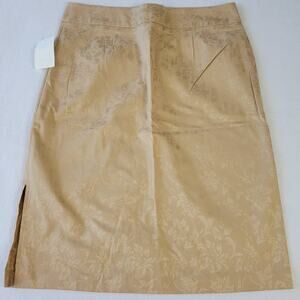 Worthington Tan Skirt Stretch Midi Preppy Floral A-Line NEW $36 Womens Size 6